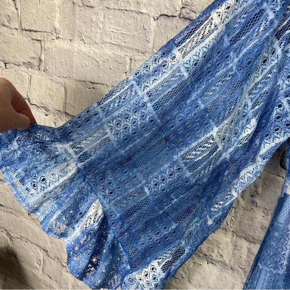 Betsey Johnson Bambi Blue Lace Patch Boho Kimono Dress Statement Sleeves 8 - Picture 11 of 15